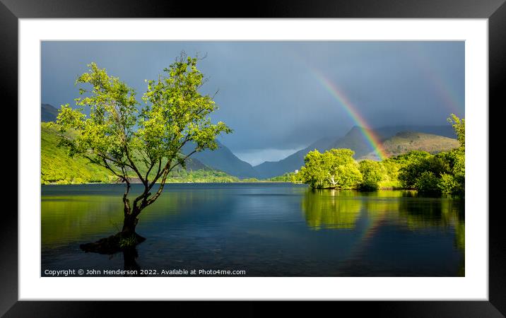 Llyn padarn lone tree . Framed Mounted Print by John Henderson