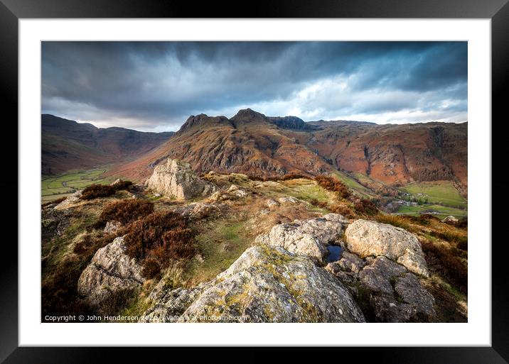 Majestic Langdale Pikes in Lake District Framed Mounted Print by John Henderson