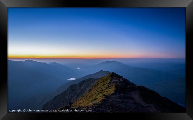 Crib Goch the blue hour Framed Print by John Henderson