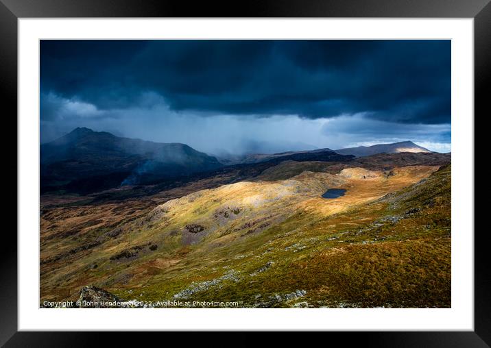  Snowdonia Mountains in Stormy Weather Framed Mounted Print by John Henderson