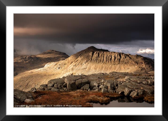 Approaching weather on Bowfell  Framed Mounted Print by John Henderson