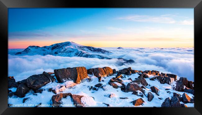 Snowdonia panorama. Snowdon above the clouds. Framed Print by John Henderson