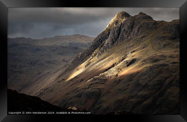Langdale pikes Pike o Stickle Lake District  Framed Print by John Henderson
