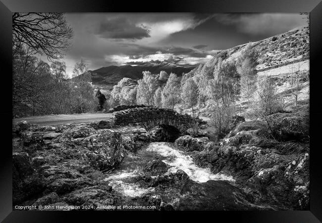 Ashness bridge Black and white Lake District Framed Print by John Henderson