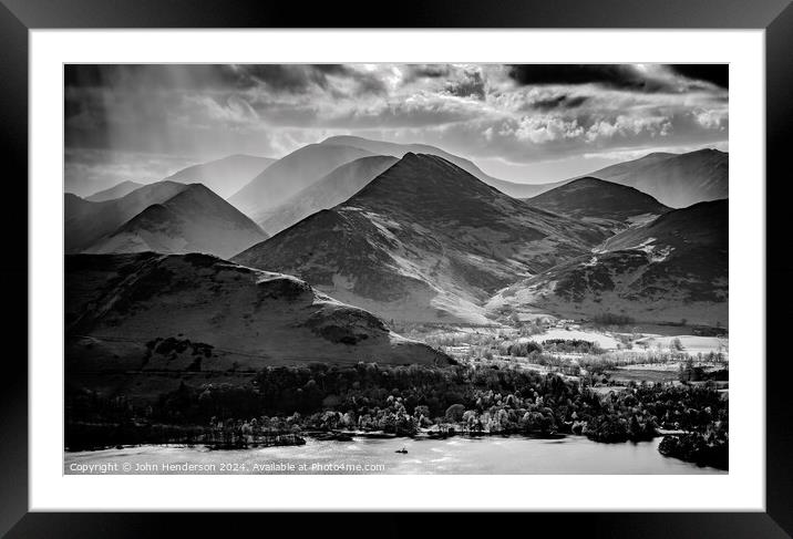 Lake District Fells Black and white. Framed Mounted Print by John Henderson