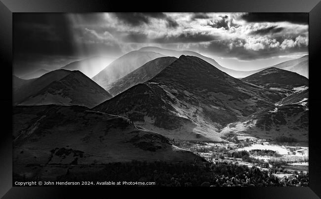 Lake District fell monochrome Framed Print by John Henderson