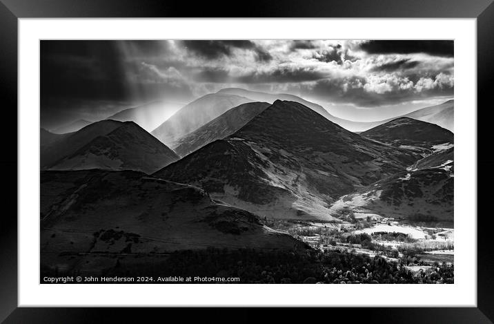 Lake District fell monochrome Framed Mounted Print by John Henderson