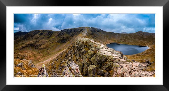 Striding Edge panorama  Framed Mounted Print by John Henderson