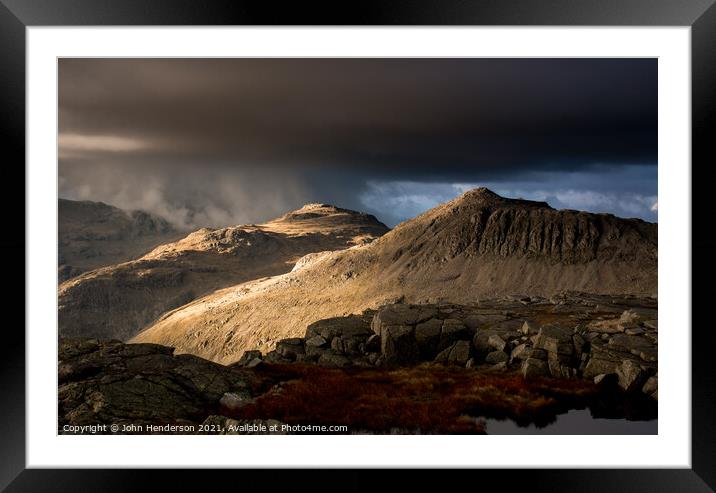 Approaching weather on Bowfell Framed Mounted Print by John Henderson