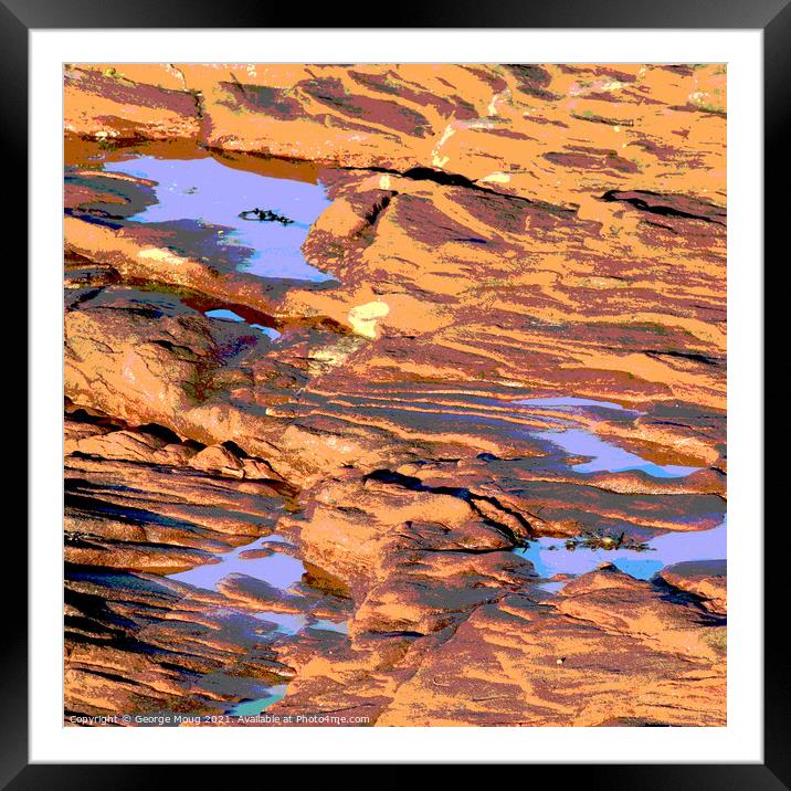 Marine I - Red Sandstone and Seawater Pools Framed Mounted Print by George Moug