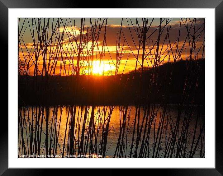 Sunset Over The Lake Framed Mounted Print by Laura Haley