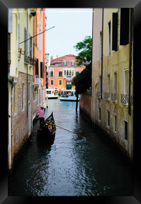 Gondola in Venice Framed Print by Jules D Truman