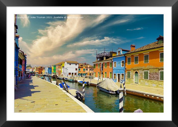 Burano coloured houses along the canal, Venice, Italy  Framed Mounted Print by Jules D Truman