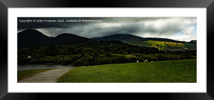 Shore of Derwent Water with stormy skies overhead Framed Mounted Print by Jules D Truman