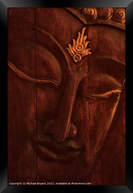 Wooden budha Framed Print by Michael bryant Tiptopimage