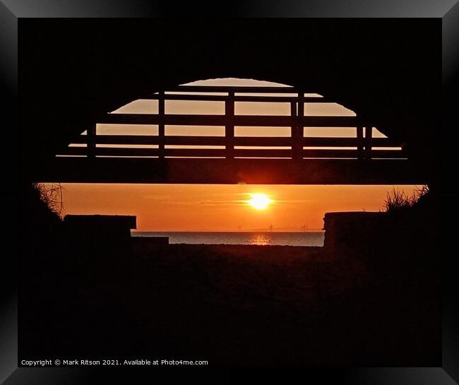 Water tunnel and wooden footbridge  sunset Framed Print by Mark Ritson