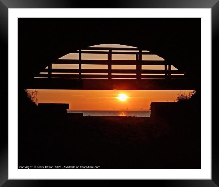 Water tunnel and wooden footbridge  sunset Framed Mounted Print by Mark Ritson