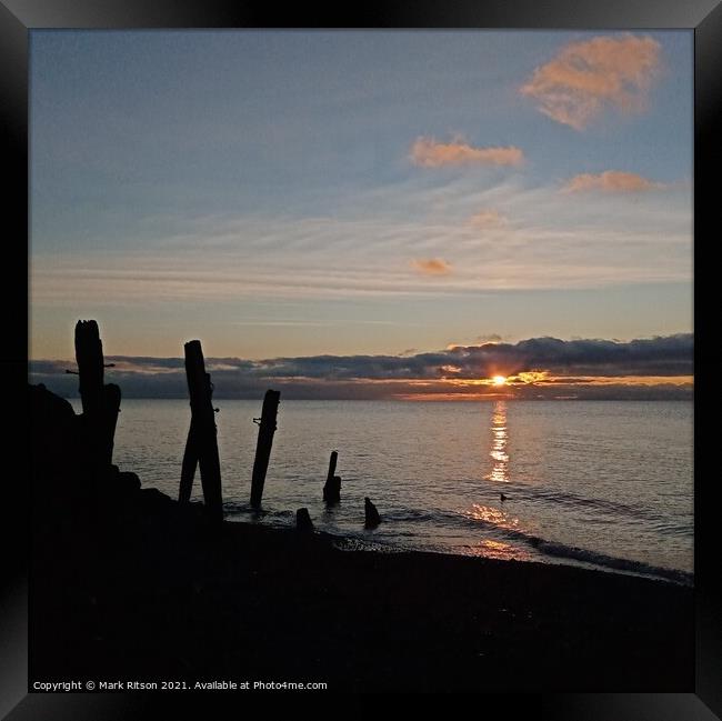 Groyne posts at Sunset Framed Print by Mark Ritson