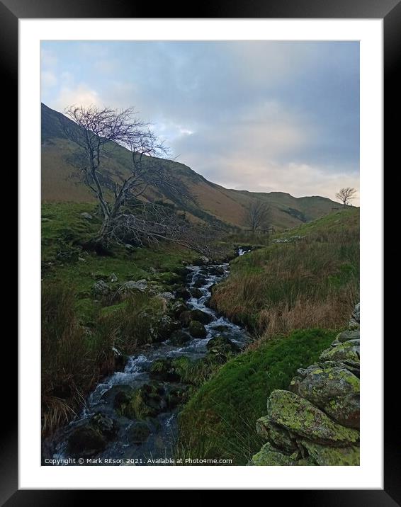Crummock Water stream and Stone Wall Framed Mounted Print by Mark Ritson