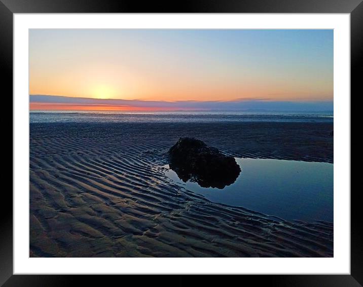 sunset with rockpool on the beach  Framed Mounted Print by Mark Ritson