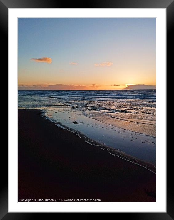 Sunset over the sea and sand  Framed Mounted Print by Mark Ritson