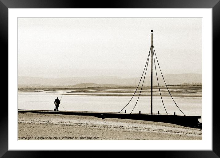 Fisherman on the jetty at Burnham on Sea Framed Mounted Print by Allan Snow