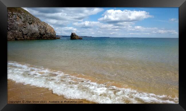 Barafundle Bay Beach - Pembrokeshire Framed Print by Allan Snow