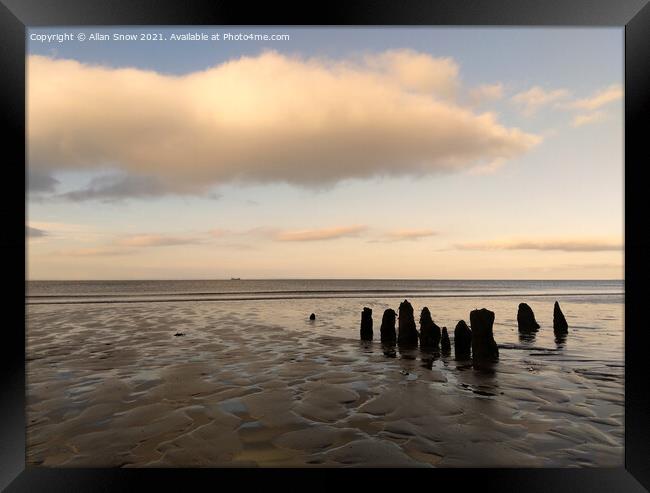 Old Wooden Stumps on Blue Anchor Beach, Somerset Framed Print by Allan Snow