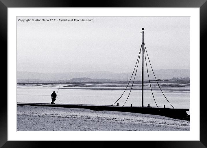 Lone Fisherman On The Beach, Burnham-on Sea, Somer Framed Mounted Print by Allan Snow