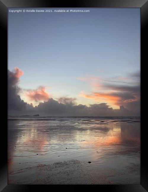 Sunset at Llangennith Beach ,Gower Penindular. Framed Print by Estelle Davies