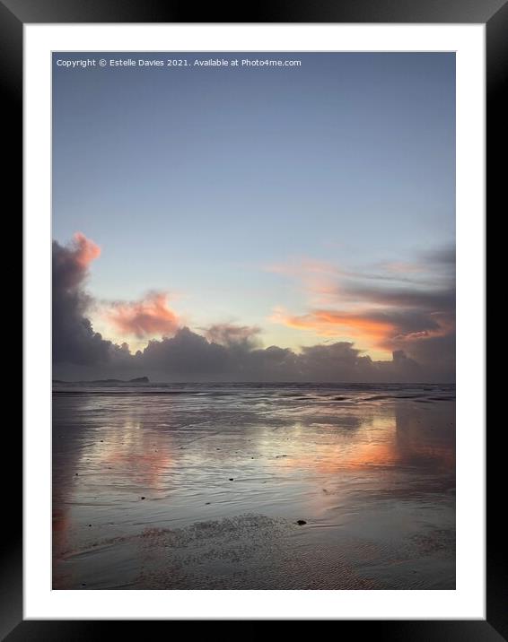 Sunset at Llangennith Beach ,Gower Penindular. Framed Mounted Print by Estelle Davies