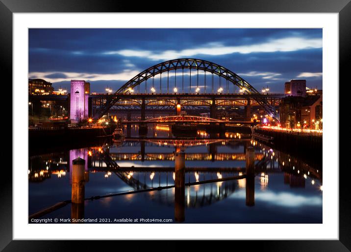 Tyne Bridge at Dusk Newcastle Gateshead Framed Mounted Print by Mark Sunderland