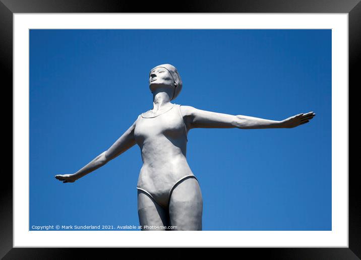 The Diving Belle Sculpture at Scarborough Framed Mounted Print by Mark Sunderland