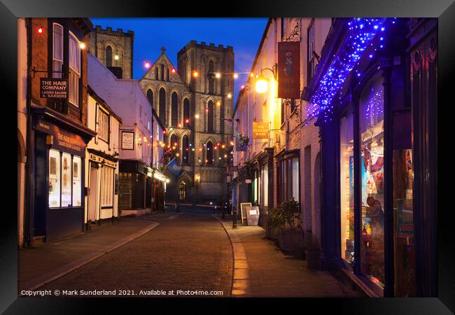 Kirkgate and Ripon Cathedral at Dusk Framed Print by Mark Sunderland