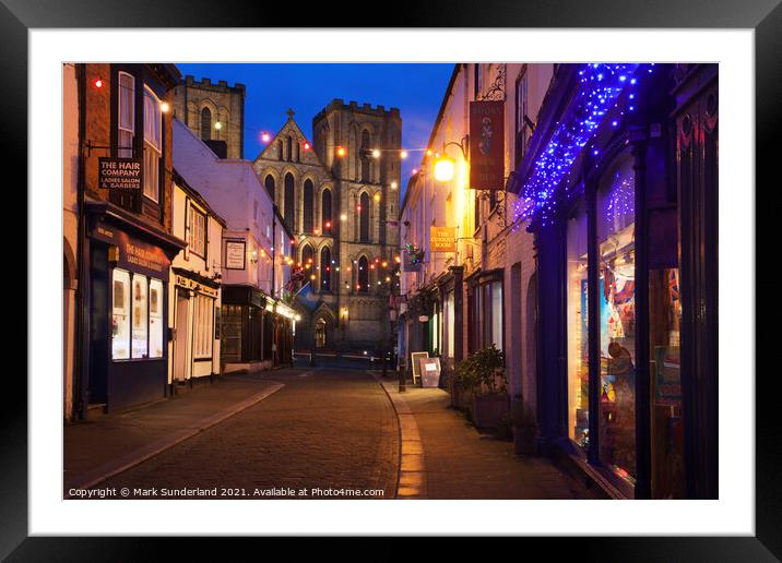 Kirkgate and Ripon Cathedral at Dusk Framed Mounted Print by Mark Sunderland