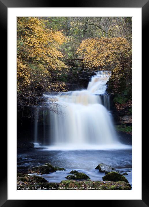 West Burton Waterfall in Autumn Wensleydale North Yorkshire Engl Framed Mounted Print by Mark Sunderland