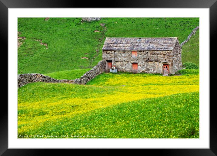 Barn with Red Doors near Angram Framed Mounted Print by Mark Sunderland