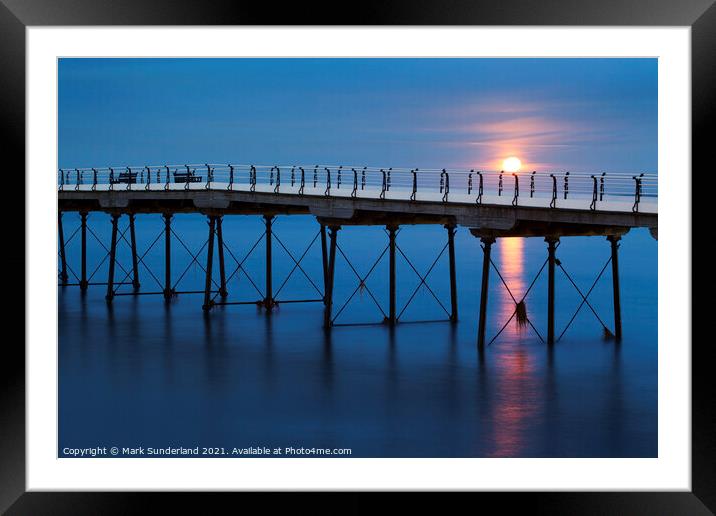 Moonrise at Saltburn Pier Framed Mounted Print by Mark Sunderland