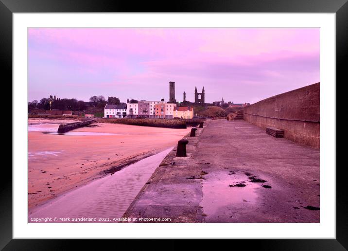 St Andrews Harbour and Cathedral at Dawn Framed Mounted Print by Mark Sunderland