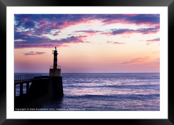 Amble Harbour Light at Sunrise Framed Mounted Print by Mark Sunderland