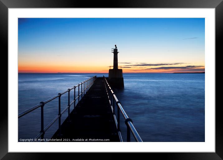 Harbour Light Silhouette against Dawn Sky Framed Mounted Print by Mark Sunderland