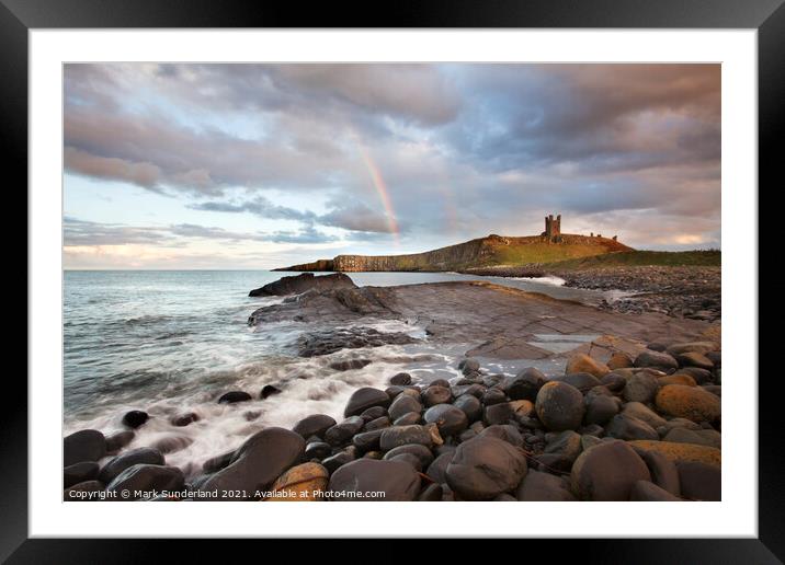 Rainbow at Dunstanburgh Castle Framed Mounted Print by Mark Sunderland