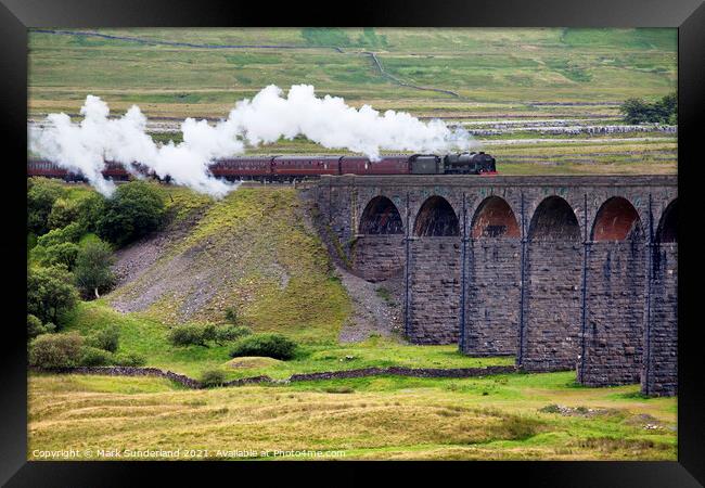 Steam Train Hauled by The Scots Guardsman Arriving at the Ribblehead Viaduct Framed Print by Mark Sunderland
