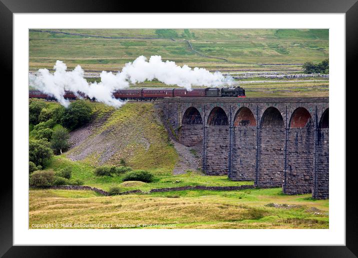 Steam Train Hauled by The Scots Guardsman Arriving at the Ribblehead Viaduct Framed Mounted Print by Mark Sunderland