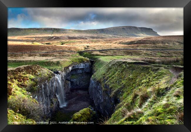 Waterfall at Hull Pot and Pen Y Ghent Framed Print by Mark Sunderland