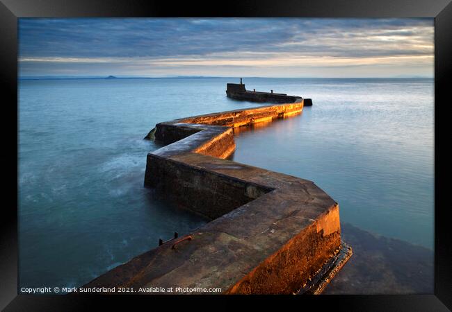 Zig Zag Breakwater at Sunset St Monans Framed Print by Mark Sunderland