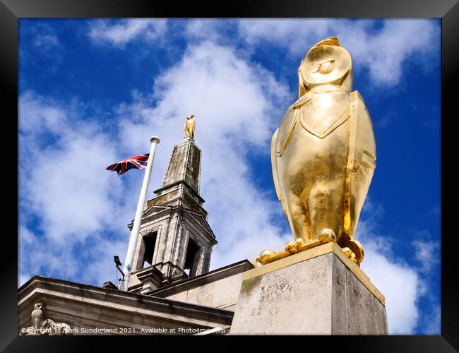 Golden Leeds Owl Statue at The Civic Hall in Millennium Square L Framed Print by Mark Sunderland