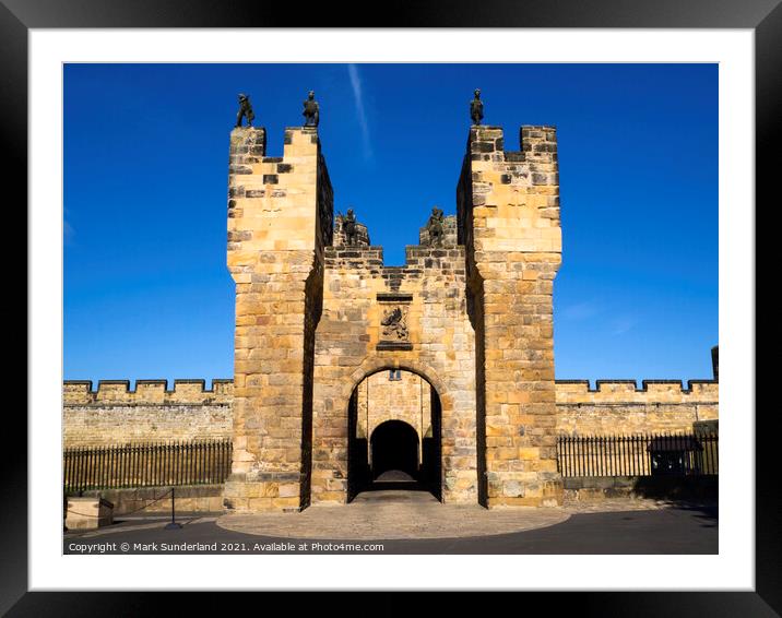 Gatehouse and Barbican at Alnwick Castle on a Summer Evening Framed Mounted Print by Mark Sunderland