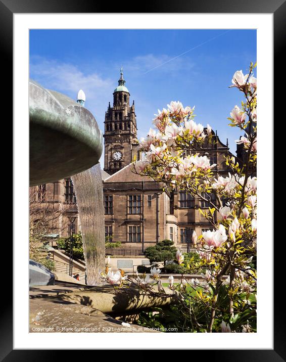 Peace Garden and Town Hall at Sheffield Framed Mounted Print by Mark Sunderland