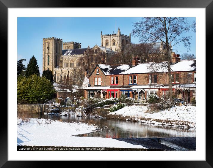 Ripon Cathedral from the River Skell in Winter Framed Mounted Print by Mark Sunderland